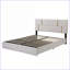 Ensemble de chambre à coucher Grand lit plateforme tapissier avec rangement hydraulique et repose-pieds en velours beige | Velours | Lits standard