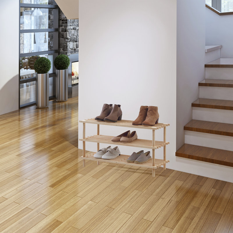 12 Pair Stackable Solid Wood Shoe Rack