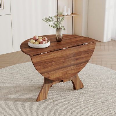Ancienne table de salle à manger pliante 43,31 po, panneau de cuisine rond en panneau de fibres à densité moyenne et placage de chêne sauvage