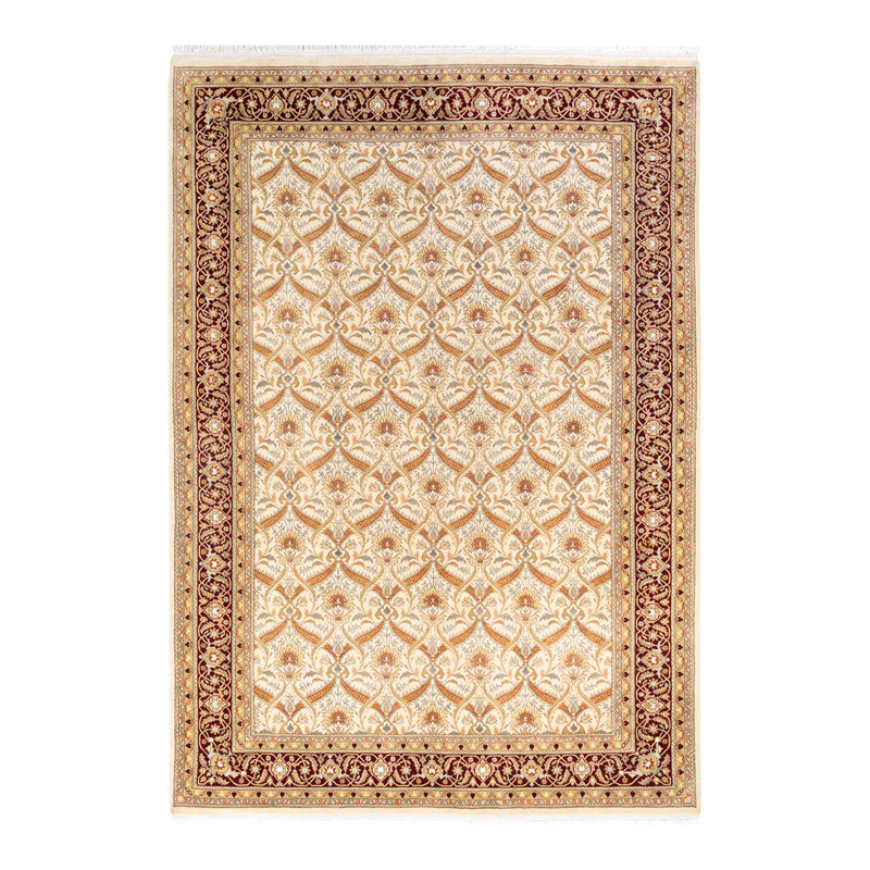Tapis unique en laine noué à la main nouvel âge de 6 pi 2 po x 8 pi 10 po Hayner en ivoire / rouge / beige