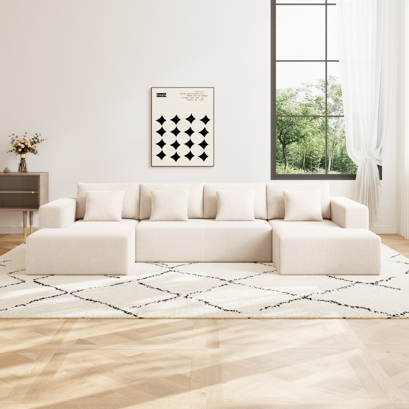 Canapé modulaire en forme de U avec canapé en velours côtelé de 138 po avec 4 coussins moelleux et 4 coussins Boneless