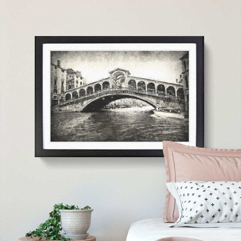 Rialto Bridge Venice Italy - Framed Print, 62cm H x 87cm W x 2cm D, Black Framed