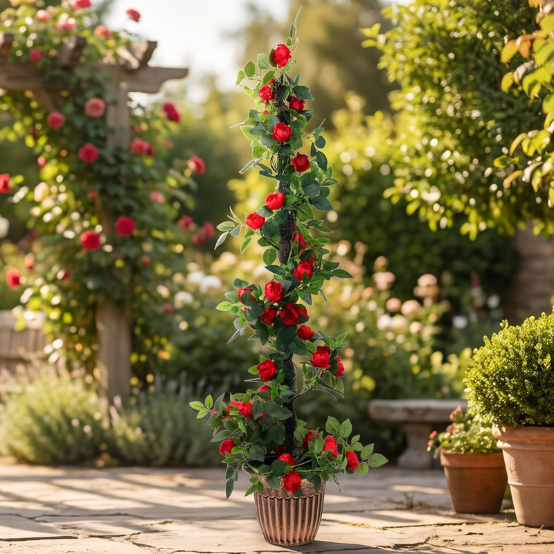 4ft Artificial Rose Tree in Pot - Tall Faux Golden Bloom Plant for Living Room, Bedroom & Home Decor - 120cm / Golden Bloom
