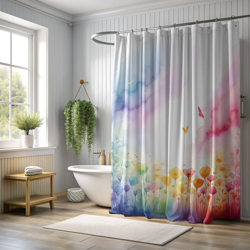 Rideau de douche standard 1 pièce Watercolor Vista, H 74 po x l 71 po