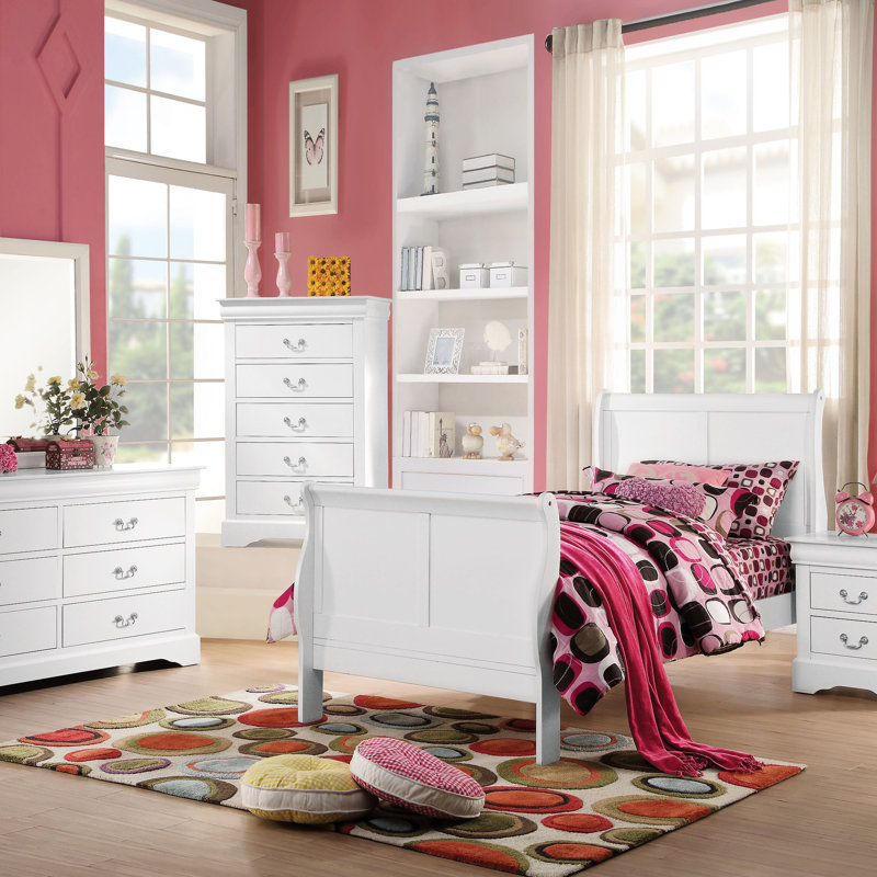 Élégant lit blanc en bois massif et espace de rangement classique, Lit double