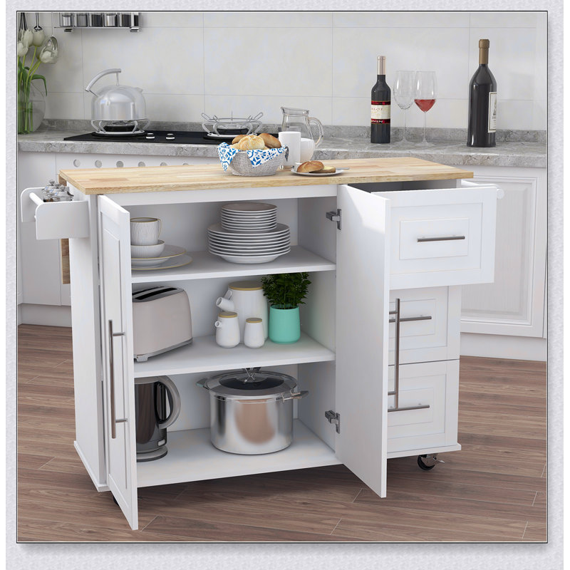 Versatile Kitchen Island with Spice Rack, Towel Rack, and Extensible Solid Wood Table Top for Enhanced Functionality