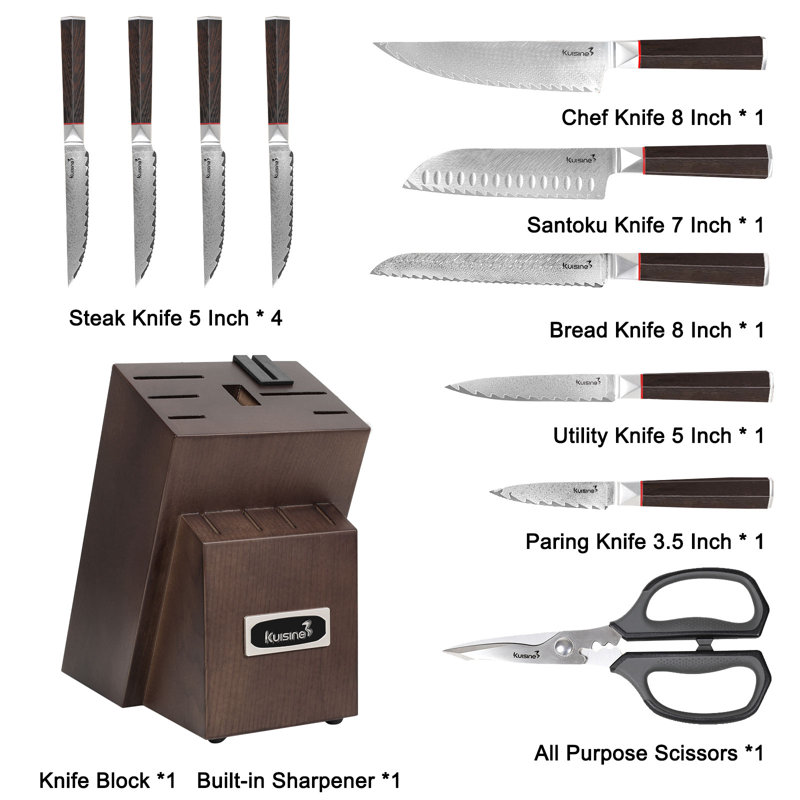 Kuisine 12-Piece Damascus Steel Knife Block Set