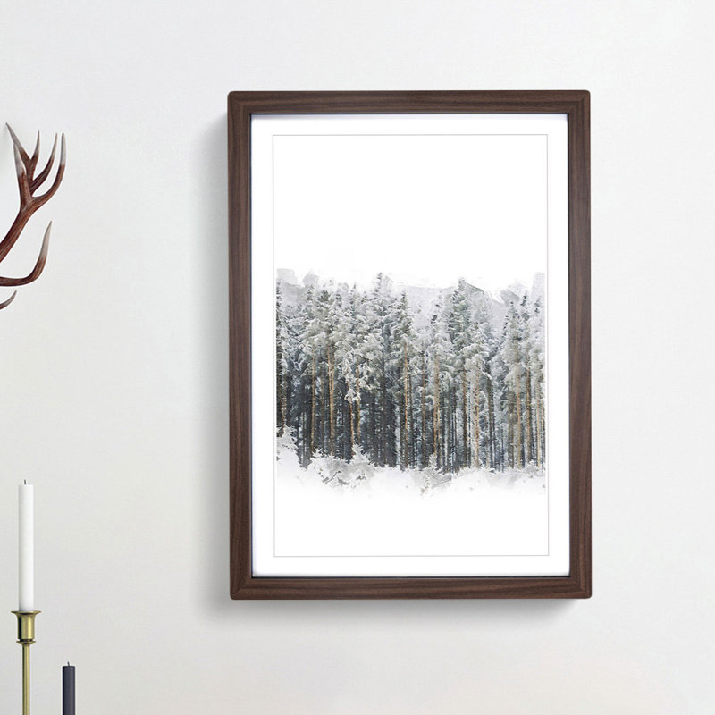 View of a Winter Forest - Picture Frame Painting Print, 65cm H x 48cm W x 2cm D, Walnut Framed