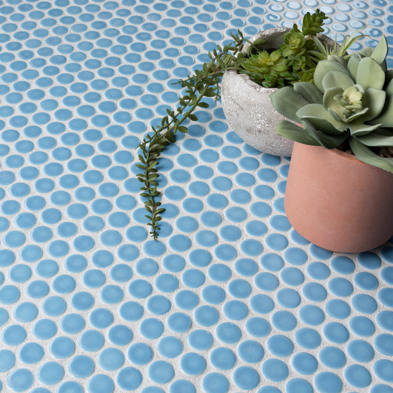 Hudson Penny Round .80" x .80" Porcelain Penny Round Mosaic Wall & Floor Tile, Light Blue
