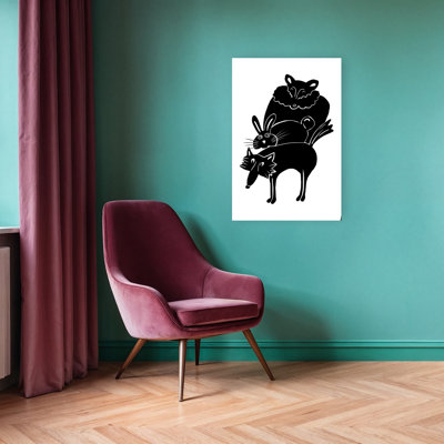 Stacked Woodland Friends Playful Whimsical Contemporary Bear Fox Rabbit Forest Wildlife Wall Art Print