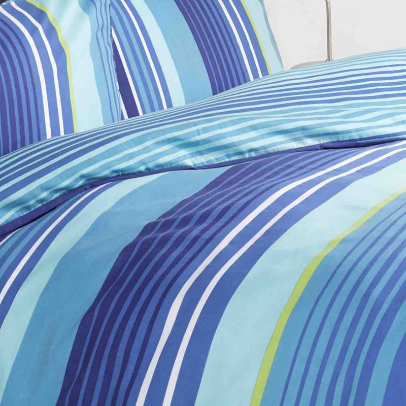 Polyester Striped Duvet Cover Set with Pillowcases, Blue, Double Duvet Cover + 2 Standard Pillowcases