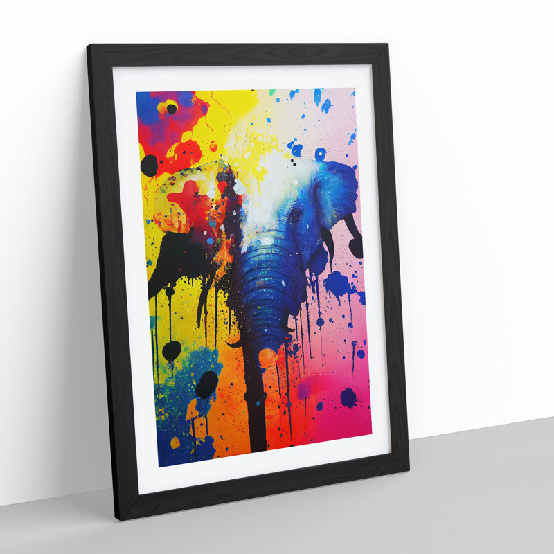 Elephant Paint Splash No.1 Abstract - Single Picture Frame Print, Black, 64cm H x 46cm W x 2cm D