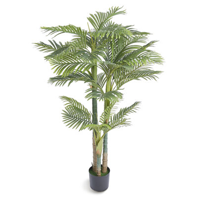 6.5 FT Artificial Gold Cane Palm Tree, PE Lifelike Faux Palm Plant with Adjustable Branches, Fake Floor Tree for Indoor & Outdoor Home Office Decor