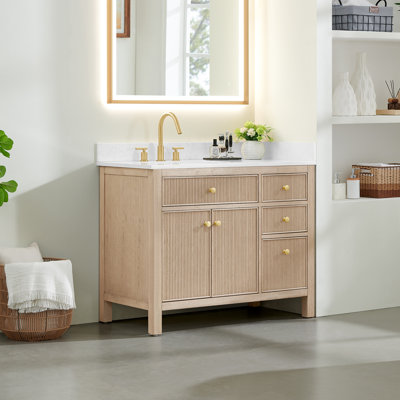 Lala 42" Single Bathroom Vanity with Grain White Engineered Stone Countertop without Mirror