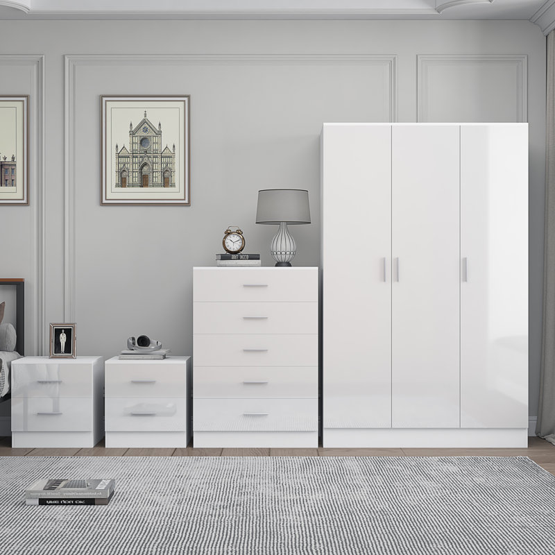 Eva Piece Bedroom Set, White Gloss / Matt White