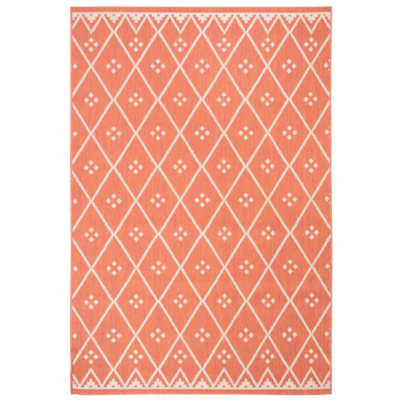 Arneshia Rust/Light Gray Indoor / Outdoor Area Indoor/Outdoor Area Rug, Rectangle 6'7" x 9'6"