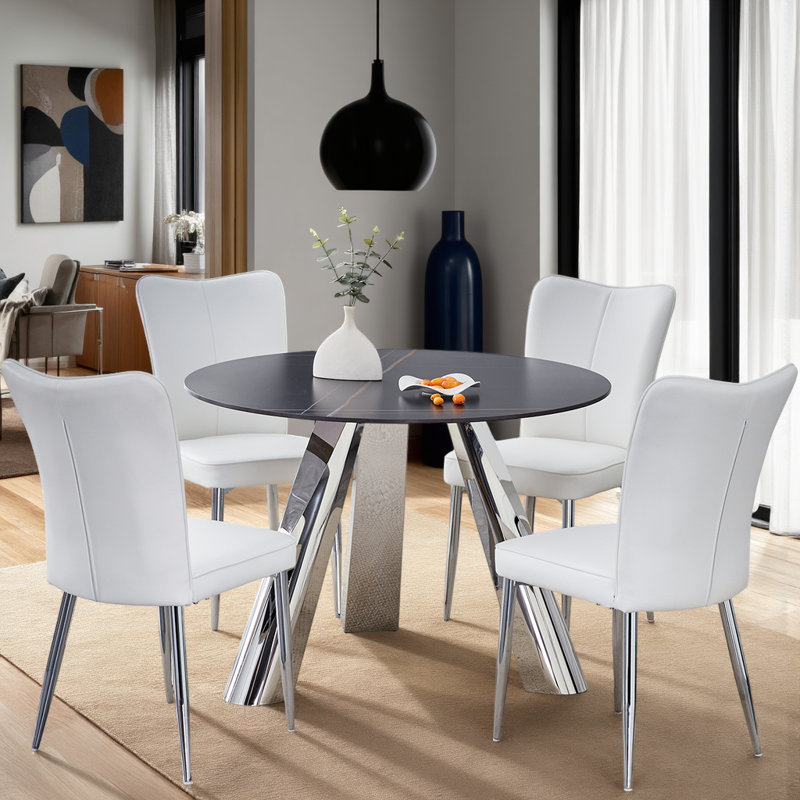 Ensemble de table de salle à manger 42 po avec 4 chaises en polyuréthane de luxe moderne, résistant aux taches, capacité de 350 lb (noir)