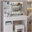 Table de meuble-lavabo de 41 po avec tiroir à gauche 41 po + tabouret rembourré, très grand miroir à DEL à commande tactile, interrupteur 3 couleurs, commode de rangement haute capacité multi-couches, convient aux grands espaces-1917238671
