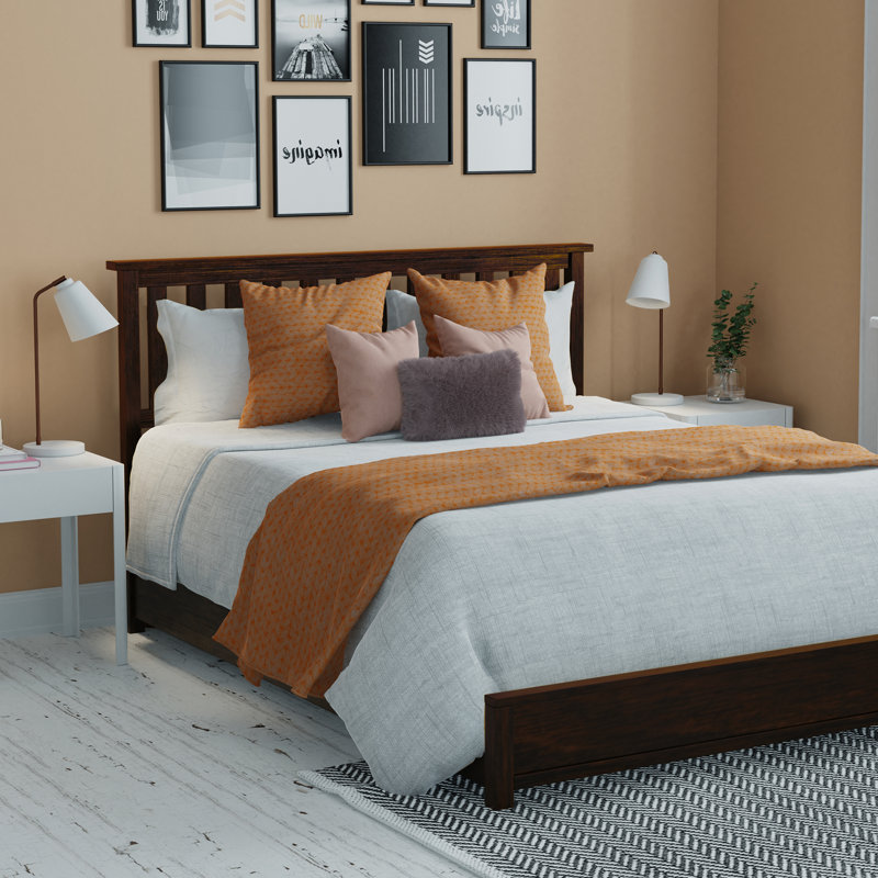 Ziggy Modern Solid Wood Low Profile Standard Bed with Headboard, Full