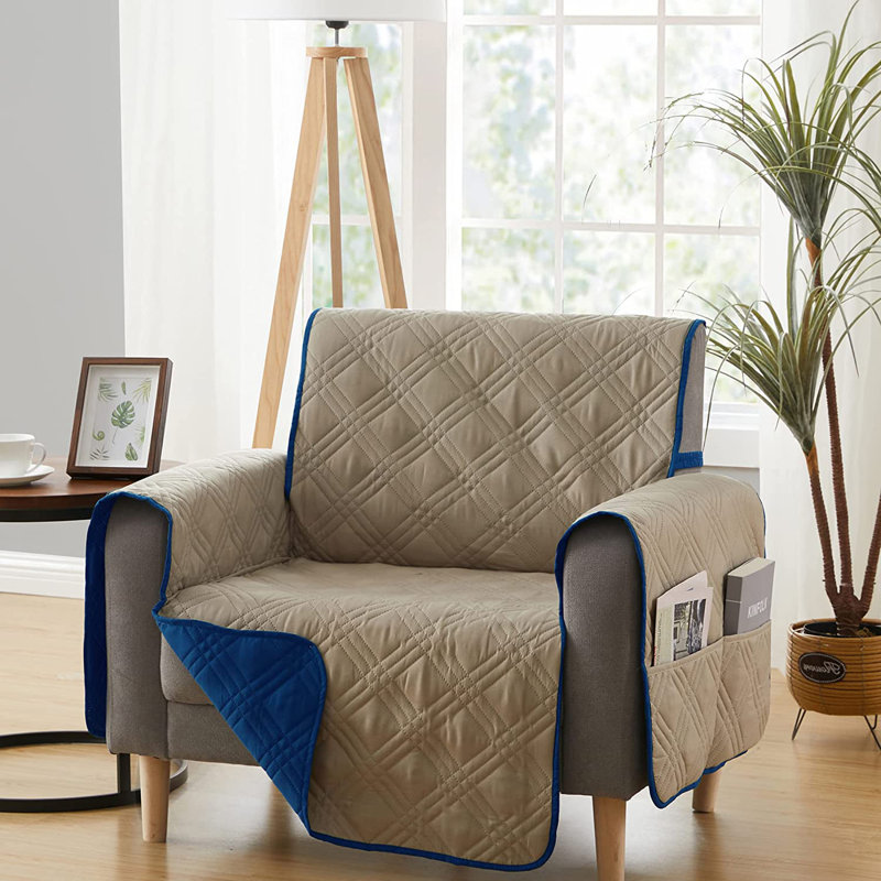 Housse pour chaise réversible en polytétrafluoroéthylène Newfield, bleu marine et brun clair, Bleu marine / brun clair