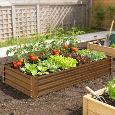 Lit de jardin surélevé galvanisé 6 x 3 x 1 pi, fond ouvert, effet bois