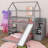 Adorable Twin Over Full House Bunk Bed With An Entertaining Slide And Convenient Stairs-702698005
