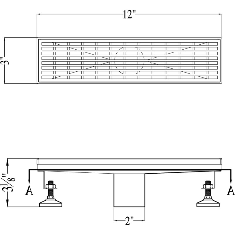 Wheaton River Series 12 Inch Long Stainless Steel Linear Floor Shower Drain