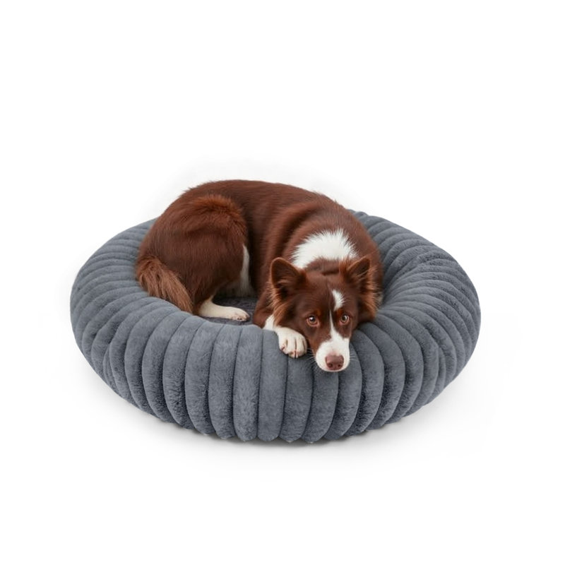 Lit pour chien Calming Donut, Gris, Moyen (H 7 po x l 30 po x P 30 po)