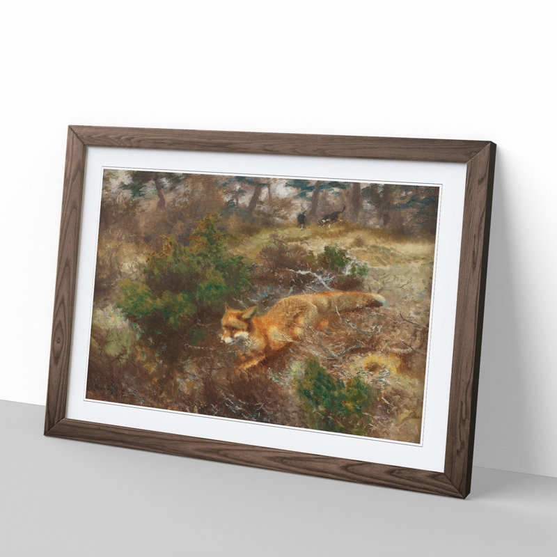 Fox and Hunting Dogs Vol.1 by Bruno Liljefors - Picture Frame Painting, Walnut Framed, 27cm H x 36cm W x 2cm D