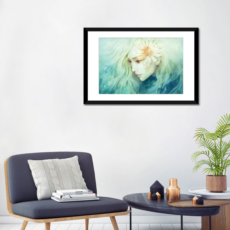Avril, reproduction d’art sur toile tendue, H 24 po x l 32 po x P 1 po, Papier avec cadre noir, Blanc