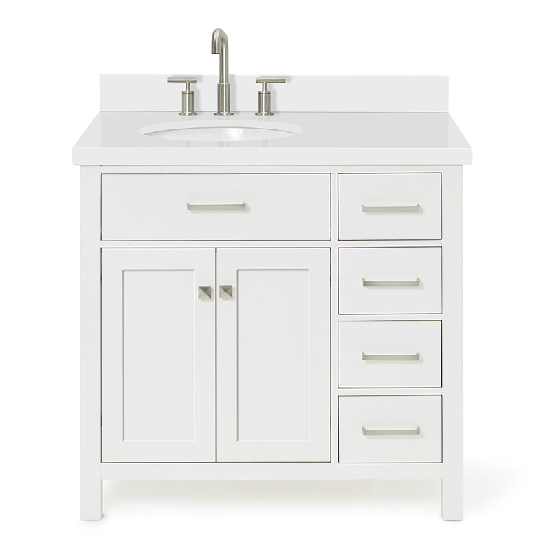 Macnair 36" Single Bathroom Vanity with White Quartz Top, White