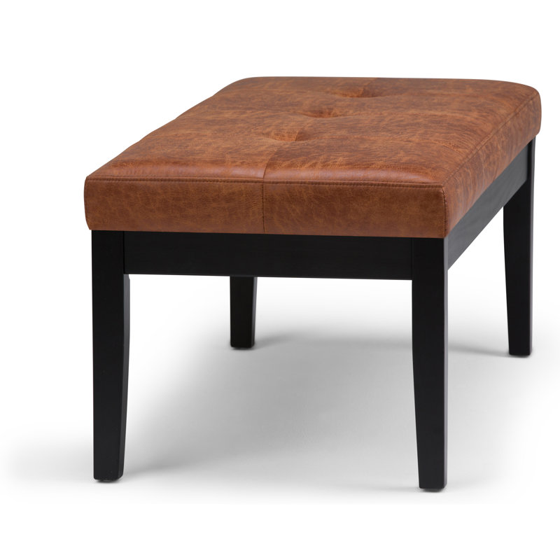 Lacey 41"W Vegan Leather Contemporary Tufted Ottoman Bench with Stitching Detail, Distressed Saddle Brown