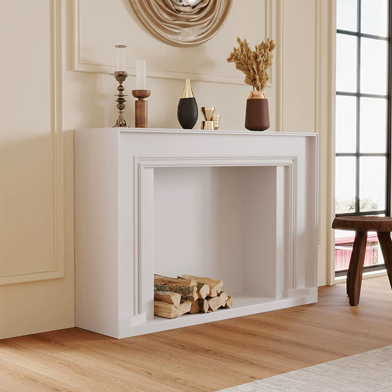 Foyer autoportant en bois manufacturé blanc massif, Blanc, H 35,43 po x l 47,24 po x P 10,24 po