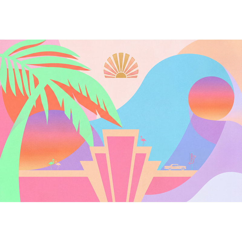 Papier peint Art déco Miami Vibe Tropical, Non tissé, 140 po x 108 po