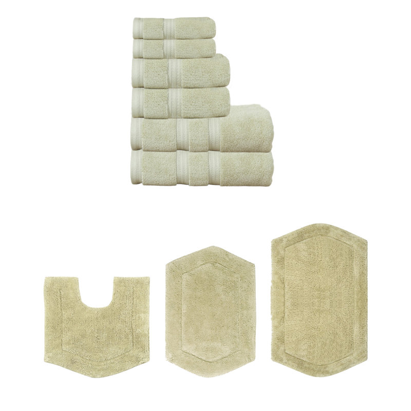 Ensemble de serviettes 6 pièces et de tapis de bain 3 pièces 100% coton doux Bryd Collection (ensemble de 9), Vert