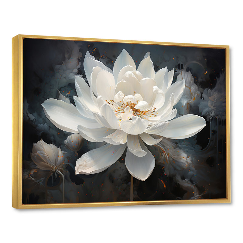 Serenity Blossum Lotus - art mural Lotus, Reproduction avec cadre flottant, H 24 po x l 32 po, Doré