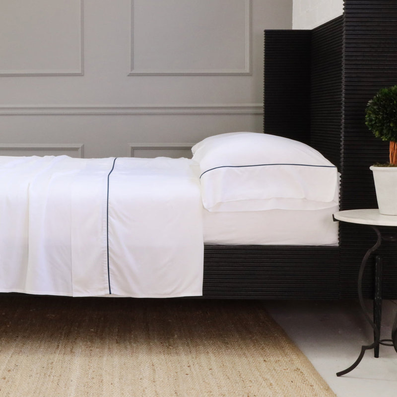 Ensemble de draps Sheena, Blanc / bleu marine, Simple