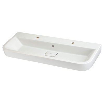 Equility White Fireclay U-Shaped Wall Mount Bathroom Sink with Overflow