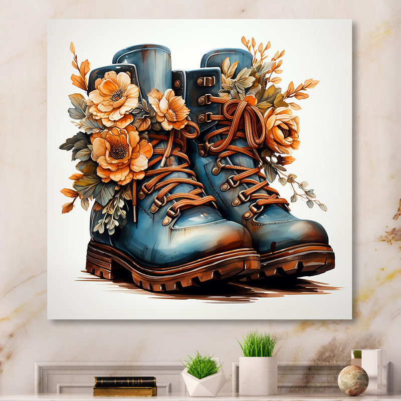 Art mural bleu et orange - bottes de cowboys, H 36 po x l 36 po x P 1,5 po, Toile tendue