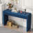Rustic Console Table with 3 Fluted Drawers – Solid Wood Veneer, Navy