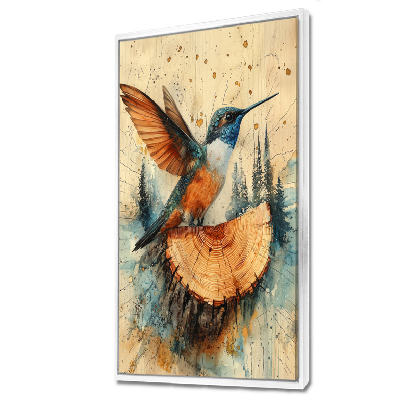 Art sur toile, Colibri de Gertwin dans la forêt II, H 60 po x l 28 po, Reproduction avec cadre flottant, Blanc