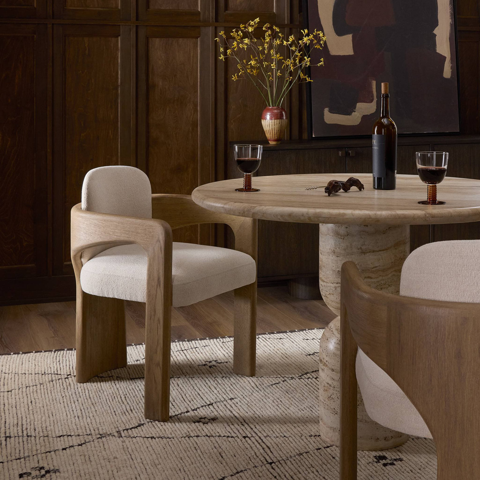 Aideen Genuine Leather Oak Dining Armchair, Crypton Wayfarer Snow