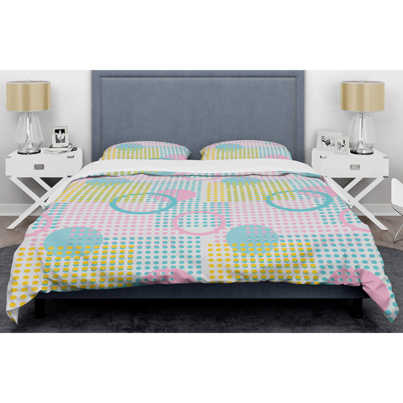 Circular Retro Geometry I - Vintage Abstract Duvet Cover Set - Microfiber Polyester, King Duvet Cover + 2 Shams