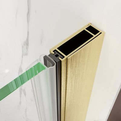 Porte de douche pivotante H 72 po avec porte de 1/4 po Verre transparent et finition dorée brossée, réglable pour une ouverture à droite ou à gauche, résistant aux éclaboussures dans la salle de bain. L 34 36 po en or, petites zones réversibles, conception