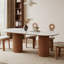 Table de salle à manger ovale moderne avec dessus en pierre et piètement en bois massif, idéale pour la cuisine et la salle à manger. Table rectangulaire pour 6 personnes.-958525168-953297698-929666107