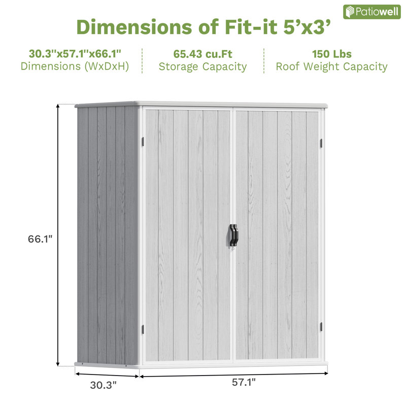 5 pi L 3 pi. D Abri de rangement extérieur en résine, Gris