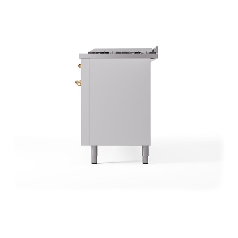 ILVE Nostalgie II Noblesse 60 in Dual Fuel Range, 9 Burner, Griddle, Liquid Propane, White/Brass