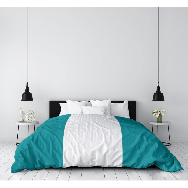 Housse de couette simple arizona, Housse de couette simple extra-longue, Cyan / Blanc cassé