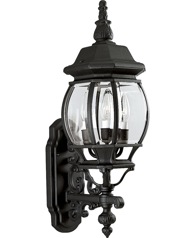 Lanterne murale d'extérieur en verre biseauté texturé noir H 23,25 po Rawson