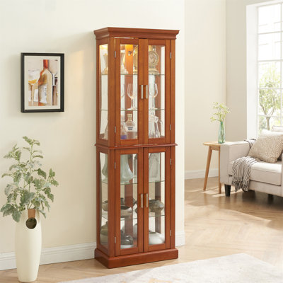 Vitrine lumineuse avec tablettes réglables, dossier en miroir et portes en verre trempé